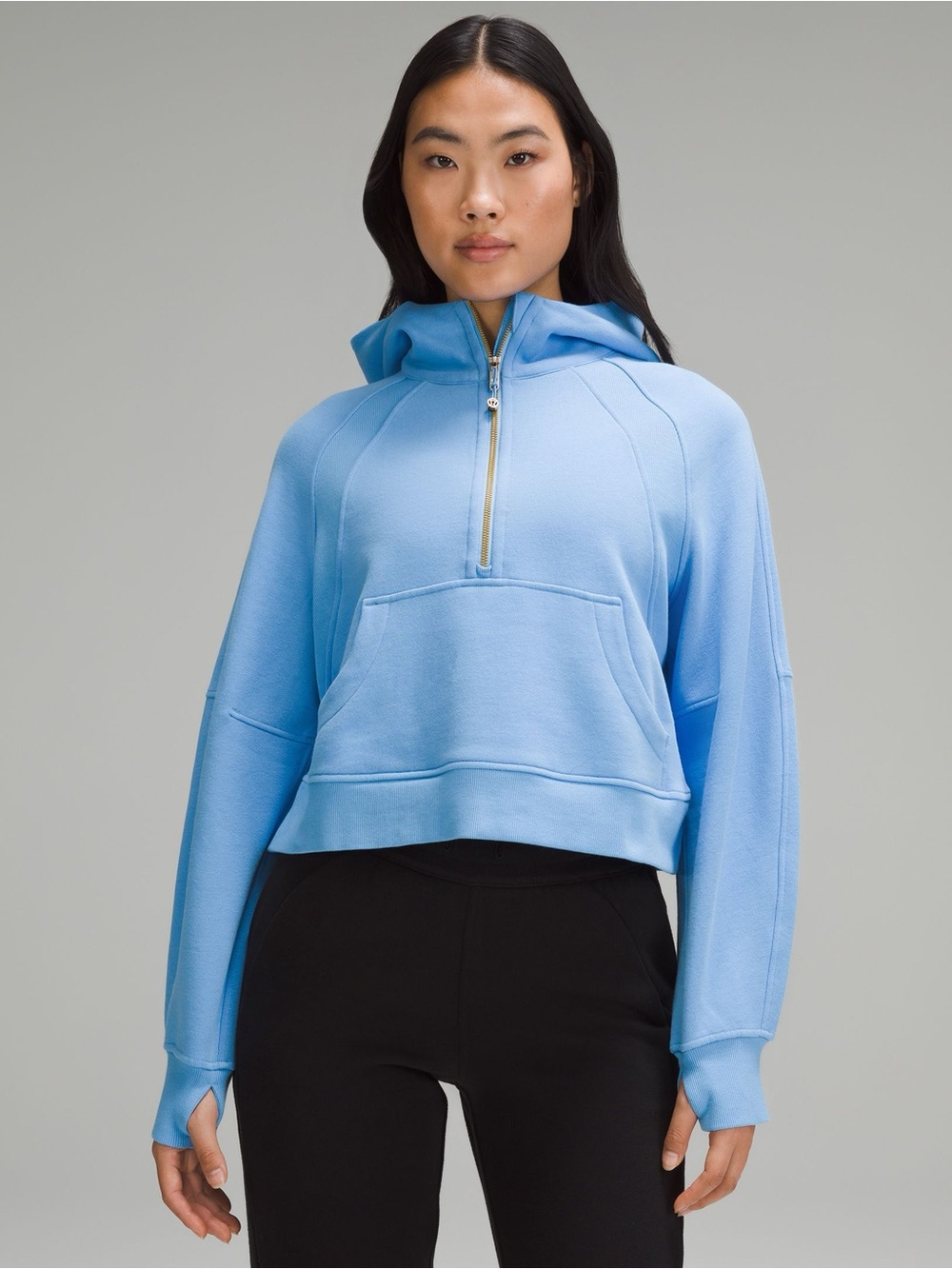 Vuori Oasis Blue Hooded Crop Half  Zip  Hoodie